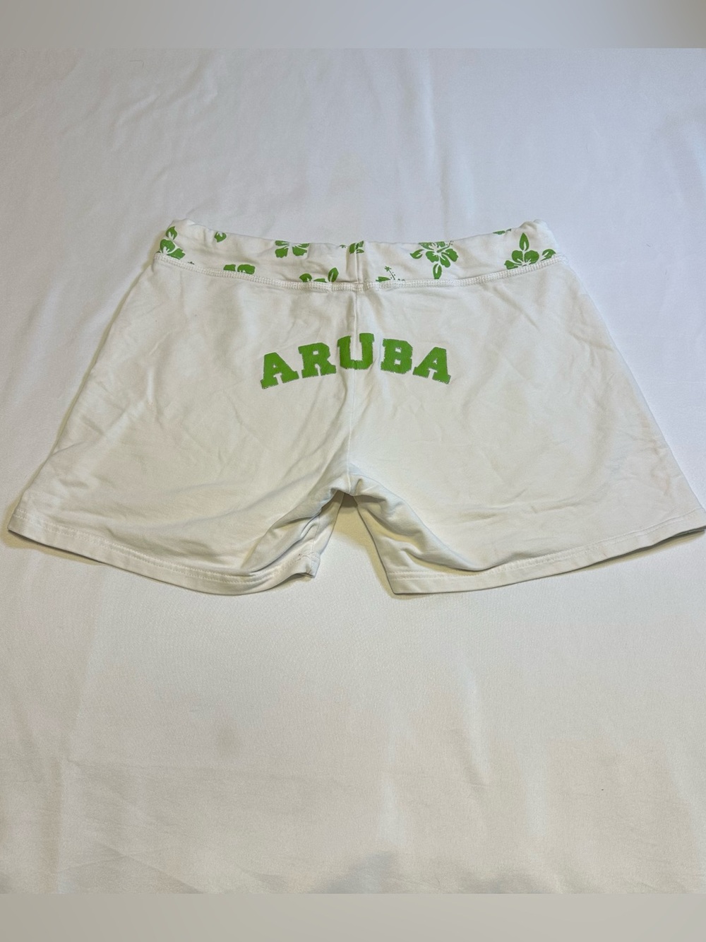 Aruba White Short Lounge Shorts with Green Print